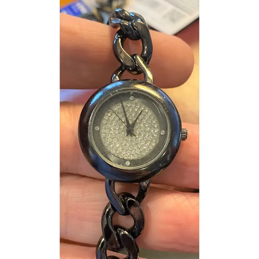 Women's 30mm Gun Metal Tone RJ Graziano Watch, Heavy Chain, Crystal Face